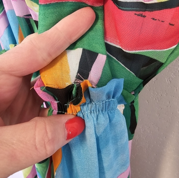 Nicole Miller Halter Chiffon Tiered Colorful Dress Women's Size Medium *See Flaw - Picture 4 of 8